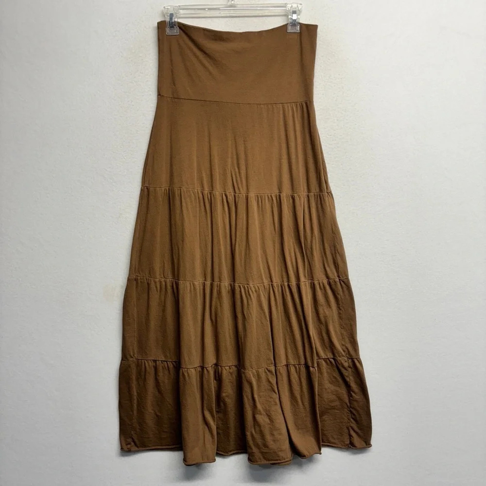 Michael Stars Tiered Heavenly‎ Convertible Maxi Skirt Foldover waist Brown OSFM
